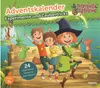 Illustration of characters on a wooden pier with a lake in the background, promoting an advent calendar. Podgląd zdjęcia produktu