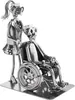A metal sculpture of a nurse pushing a person in a wheelchair. Voir les images du produit