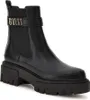 A black Guess Chelsea boot with a chunky sole and a gold Guess logo on a strap. Voir les images du produit