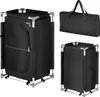 A collage of images showing a black camping cabinet and its accessories. Podgląd zdjęcia produktu