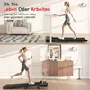 A split image showing a woman walking on a treadmill at a standing desk and another woman running on a treadmill in a home setting. Produktbild-Vorschau