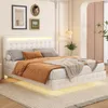 A bedroom scene featuring a white upholstered bed with LED lighting. Produktbild-Vorschau