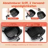 Collage showing two versions of an air fryer basket and two images of an air fryer with different basket inserts. Produktbild-Vorschau