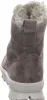 The back view of a gray suede boot with faux fur lining and a white sole. Produktbild-Vorschau