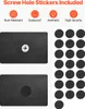 Marketing image showing screw hole stickers and their benefits. Voir les images du produit