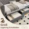A close-up view of a sofa bed with two open storage drawers underneath, showcasing the storage feature. Anteprima dell’immagine prodotto