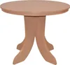 A light brown round dining table with a pedestal base is shown against a white background. Produktbild-Vorschau