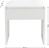 A white wooden stool with a padded seat and dimensions indicated by measurement lines. Náhľad obrázku produktu