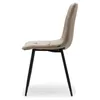 A side view of a modern dining chair with a beige upholstered seat and back, and black metal legs, set against a white background. Podgląd zdjęcia produktu