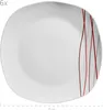 A white plate with red and gray wavy lines on the right side, with a size indicator at the bottom. Produktbild-Vorschau