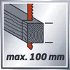 An illustration showing a saw cutting through a piece of wood, indicating a maximum cutting depth. Produktbild-Vorschau
