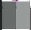 A retractable side awning is shown partially extended, with a purple arrow indicating movement to the right. Anteprima dell’immagine prodotto