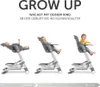 Three stages of a baby high chair and recliner, showing its growth from newborn to toddler. Produktbild-Vorschau