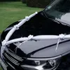 Detailansicht der weißen Hochzeitsgirlande mit Rosenblüten entlang der Motorhaube eines Fahrzeugs. Produktbild-Vorschau