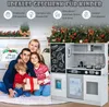 A family is posing in front of a Christmas tree and a toy kitchen. The text at the top highlights it as an ideal gift for children. Produktbild-Vorschau