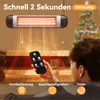 A person is holding a remote control, pointing it towards a wall-mounted infrared heater that is emitting heat. Náhľad obrázku produktu