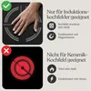 An image comparing the use of an induction mat on an induction cooktop versus a ceramic cooktop, with a hand demonstrating placement on the induction cooktop. Anteprima dell’immagine prodotto