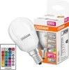 A product shot of an Osram LED light bulb and its packaging, along with a remote control. Anteprima dell’immagine prodotto