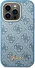 A close-up view of a blue phone case with a repeating Guess logo pattern and a gold Guess logo at the bottom. Produktbild-Vorschau
