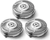 Three replacement shaver heads are arranged in a triangular formation on a white background. Produktbild-Vorschau