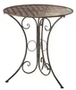 A decorative metal garden table with a patterned top and ornate legs, presented on a white background. Produktbild-Vorschau