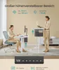 Two people using height-adjustable desks in an office setting, with feature callouts. Produktbild-Vorschau