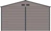 Front view of a brown metal garden shed with double doors and two vents at the top. Náhľad obrázku produktu
