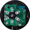 A close-up view of the internal components of a universal IR remote control, showing the circuit board, LEDs, and various electronic parts. Produktbild-Vorschau