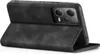 A black flip case for a smartphone is shown from a diagonal angle, with the front cover open. Produktbild-Vorschau