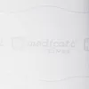 A close-up texture of a white mattress cover with the 'medicott silver' logo printed on it. Produktbild-Vorschau