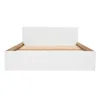 A white bed frame with a wooden slatted base, shown from the front. Produktbild-Vorschau