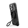 A black phone case with a ring stand is shown against a white background. Produktbild-Vorschau