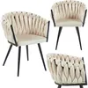 A collage of three images showing a beige armchair with a braided design and black metal legs. Produktbild-Vorschau