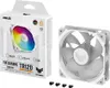 A product shot of a white ASUS TUF Gaming TF120 ARGB fan and its packaging. Anteprima dell’immagine prodotto