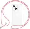 A clear phone case with a pink lanyard attached, shown against a white background. Produktbild-Vorschau