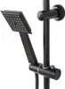 A black shower head and rail system against a white background. Produktbild-Vorschau