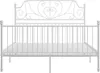 A white metal bed frame with a decorative headboard. Produktbild-Vorschau