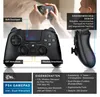 A product image showcasing a black game controller with various features highlighted by text overlays and diagrams. The image also includes a partial view of hands holding a similar controller in the background. Produktbild-Vorschau
