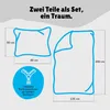 Diagram showing dimensions of a pillow and a duvet cover, with a close-up of a zipper. Produktbild-Vorschau