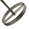 A close-up view of a stainless steel fruit mill attachment for a drill. Produktbild-Vorschau