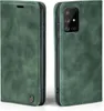 A green flip case for a Samsung Galaxy A51 phone is shown from the front and back. Produktbild-Vorschau