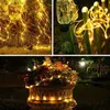 A collage of images showing decorative string lights in various outdoor settings, including draped on trees, wrapped around poles, and illuminating a planter. Produktbild-Vorschau