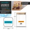 A collage of product images and marketing information for glass storage containers. Produktbild-Vorschau