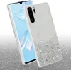 A phone case with glitter is shown on a white and gray background. Produktbild-Vorschau