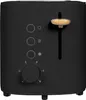 A black toaster with a wooden lever is shown against a black background. Produktbild-Vorschau