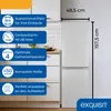 A white refrigerator-freezer combination unit is shown in a kitchen setting, with feature callouts on the left. Produktbild-Vorschau