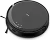A black robot vacuum cleaner is shown from a top-down diagonal angle on a white background. Produktbild-Vorschau