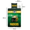 A Green Bay Packers themed bedding set with a pillow and duvet cover, featuring the team's helmet and logo, with dimensions indicated. Náhled obrázku produktu