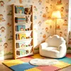 Relaxdays boekenrek met 7 stoffen zakken, voor wandmontage, Productafbeelding-voorbeeld 3