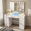 Coiffeuse avec Miroir LED, 11 Tiroirs Blanc 130 x 55 x 157 Voir les images du produit 1